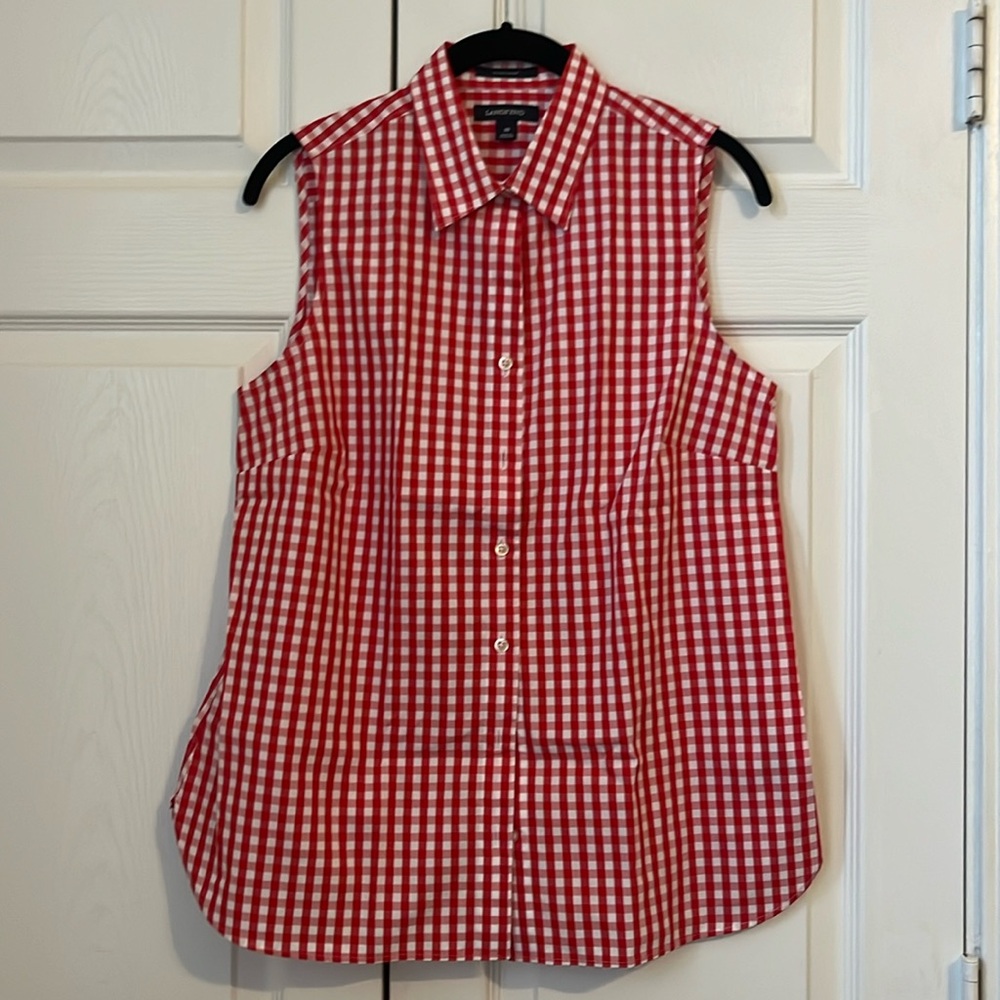 Lands End Red and White Gingham Cotton Sleeveless Blouse Size 10